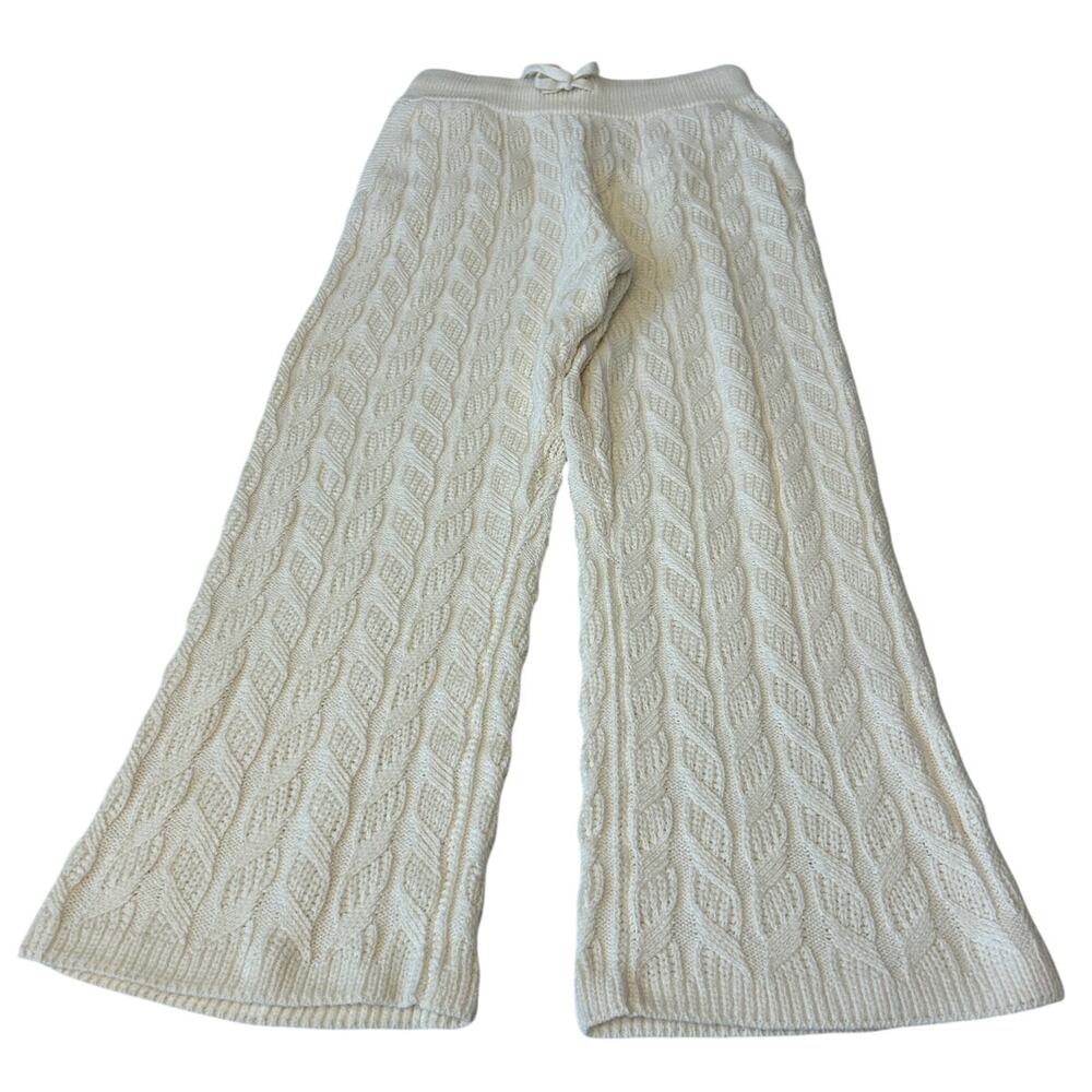 Eberjey Women's Cable Knit Recycled Cotton Sweater Pants Sz. L Cream Pockets NWT